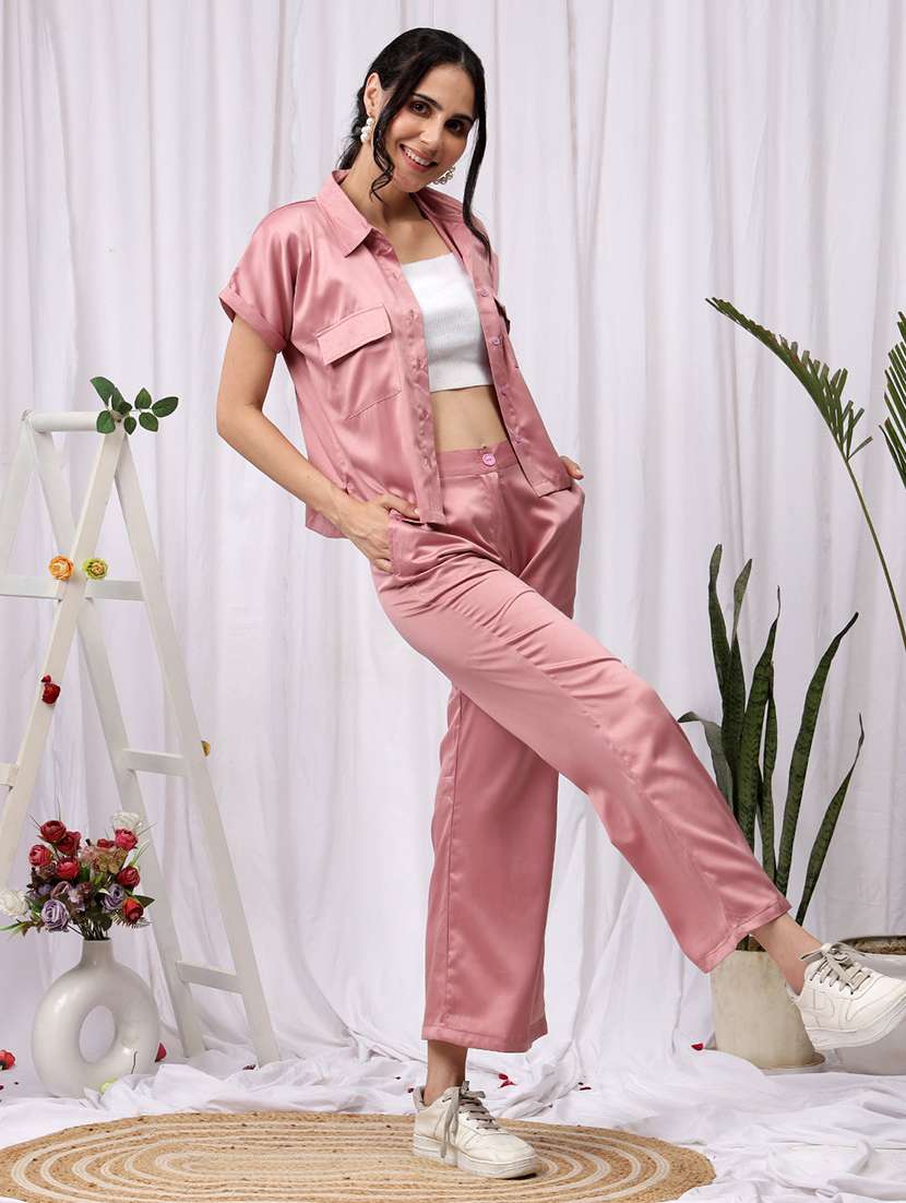 women solid shirt and trouser co-ord set - 22330492 -  Standard Image - 1