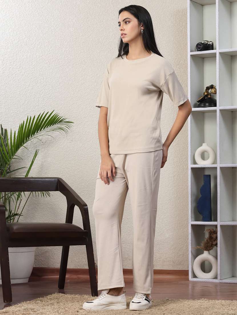 women solid top and trouser co-ord set - 22330517 -  Standard Image - 1