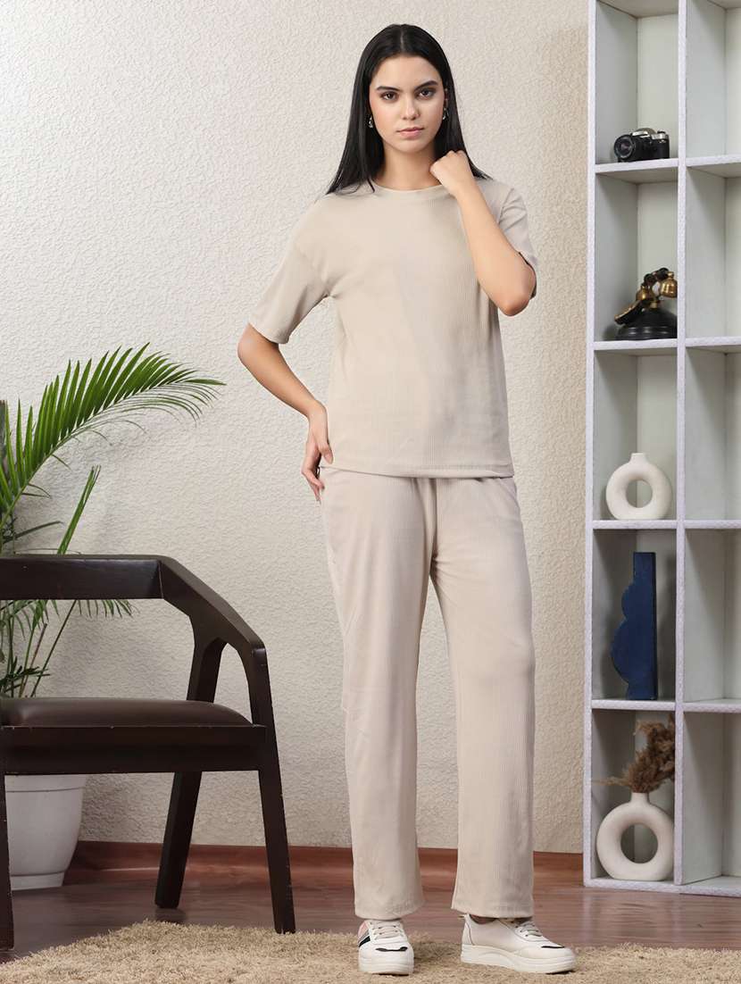 women solid top and trouser co-ord set - 22330517 -  Standard Image - 4