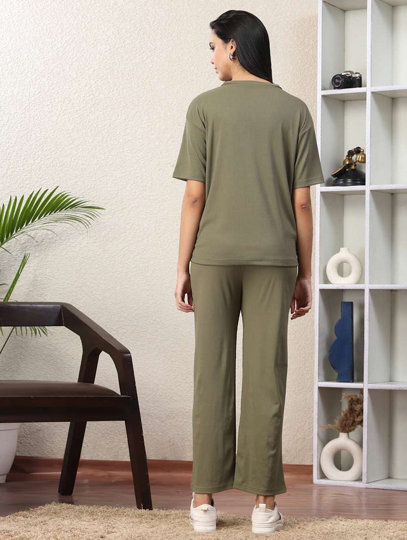 women solid top and trouser co-ord set - 22330518 -  Standard Image - 4