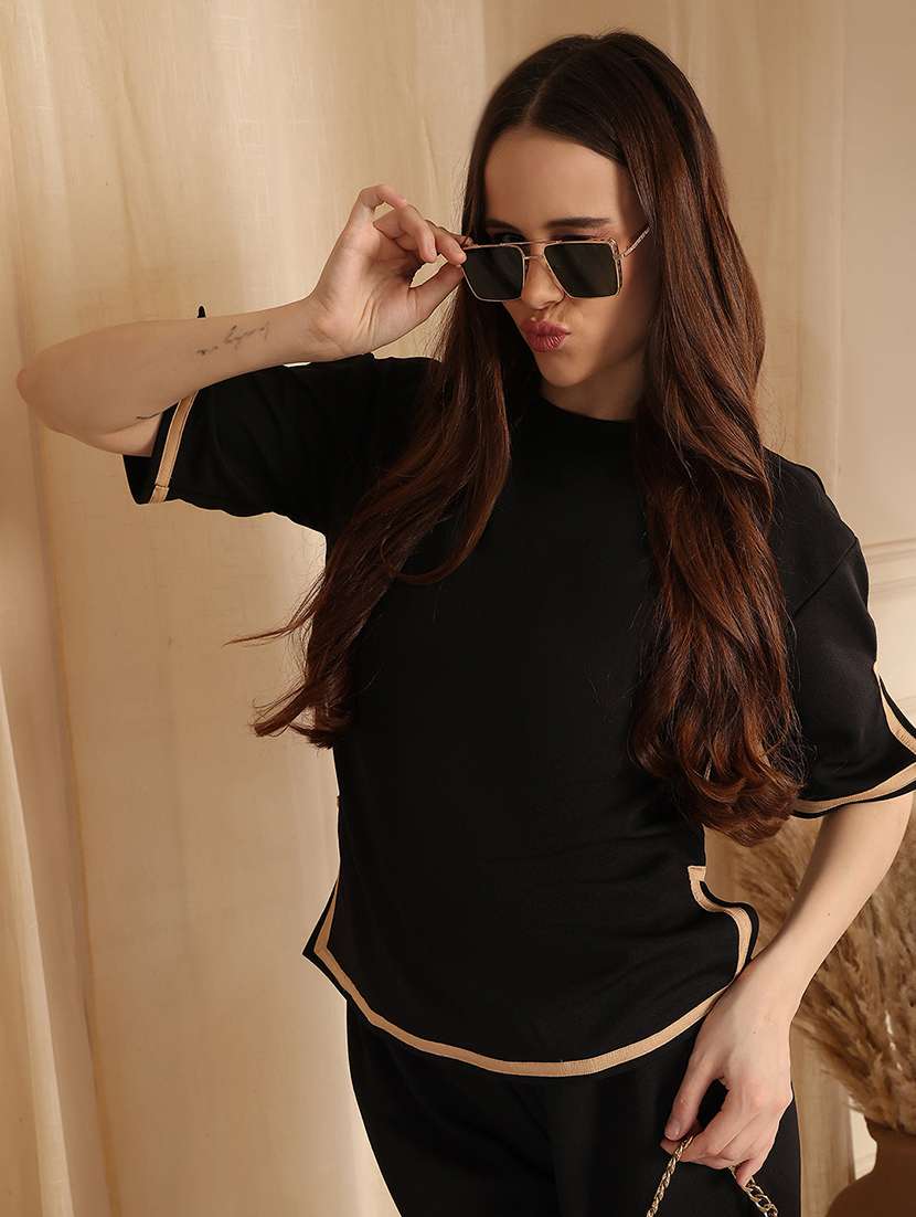 women solid top and trouser co-ord set - 22330524 -  Standard Image - 1