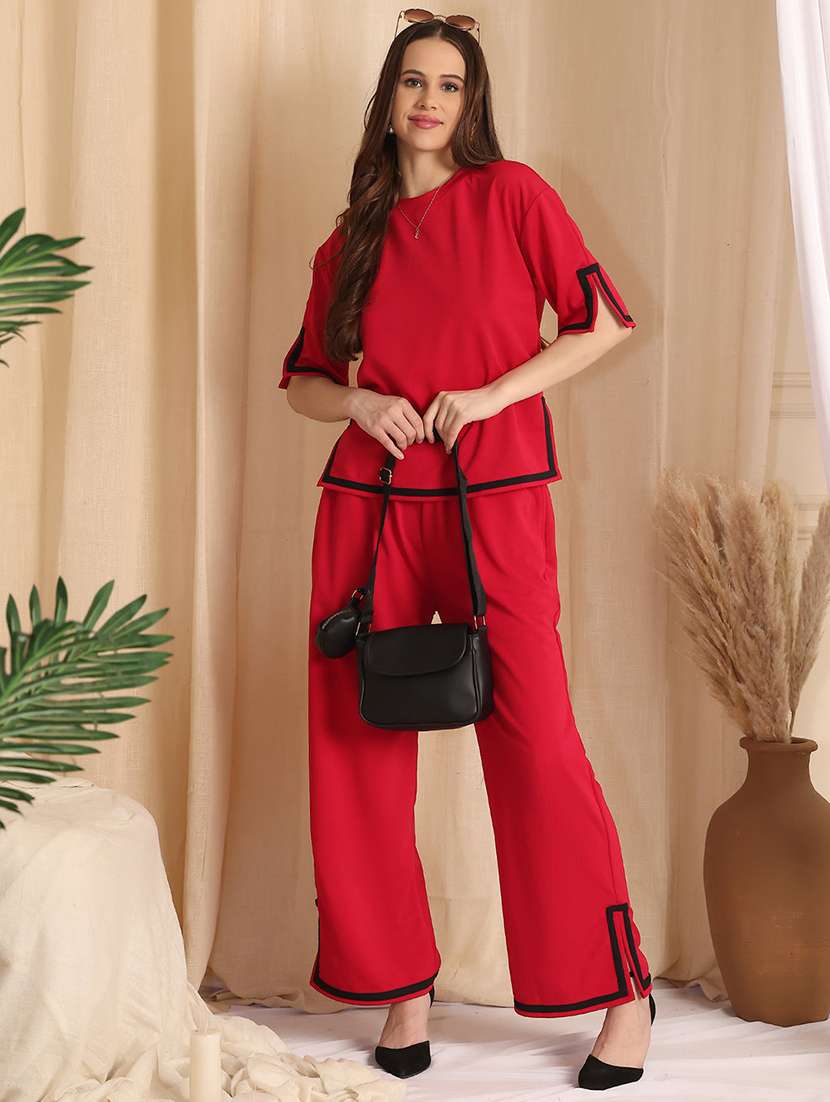 women solid top and trouser co-ord set