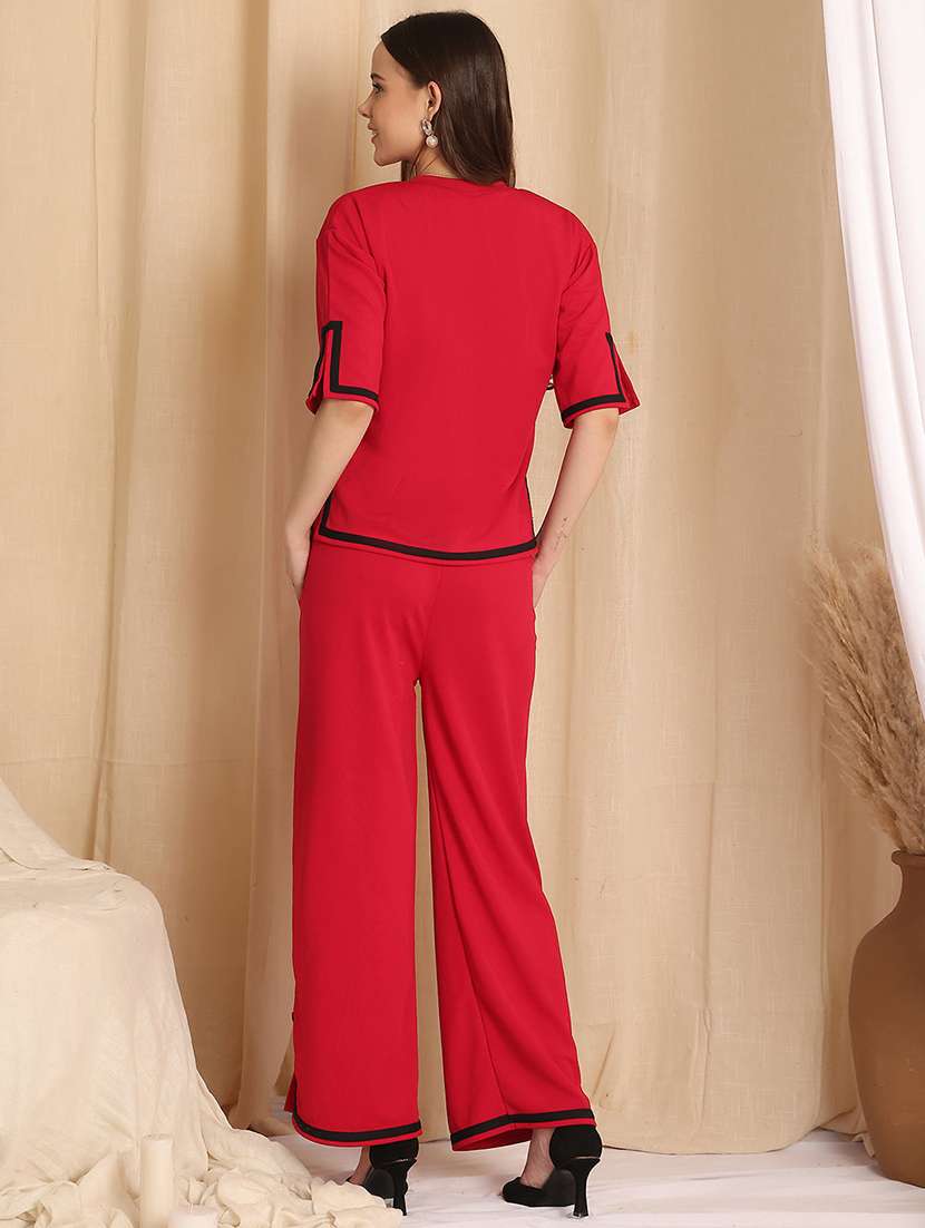 women solid top and trouser co-ord set - 22330526 -  Standard Image - 4