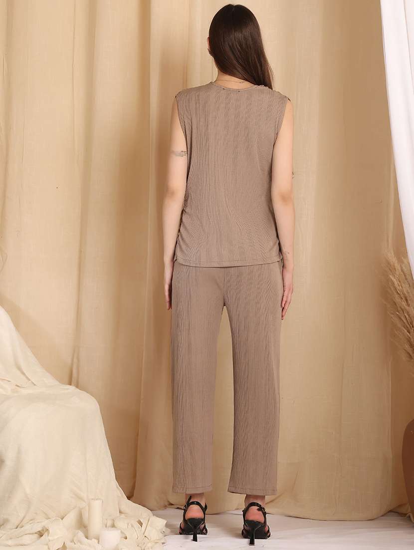 women solid top and trouser co-ord set - 22330527 -  Standard Image - 4