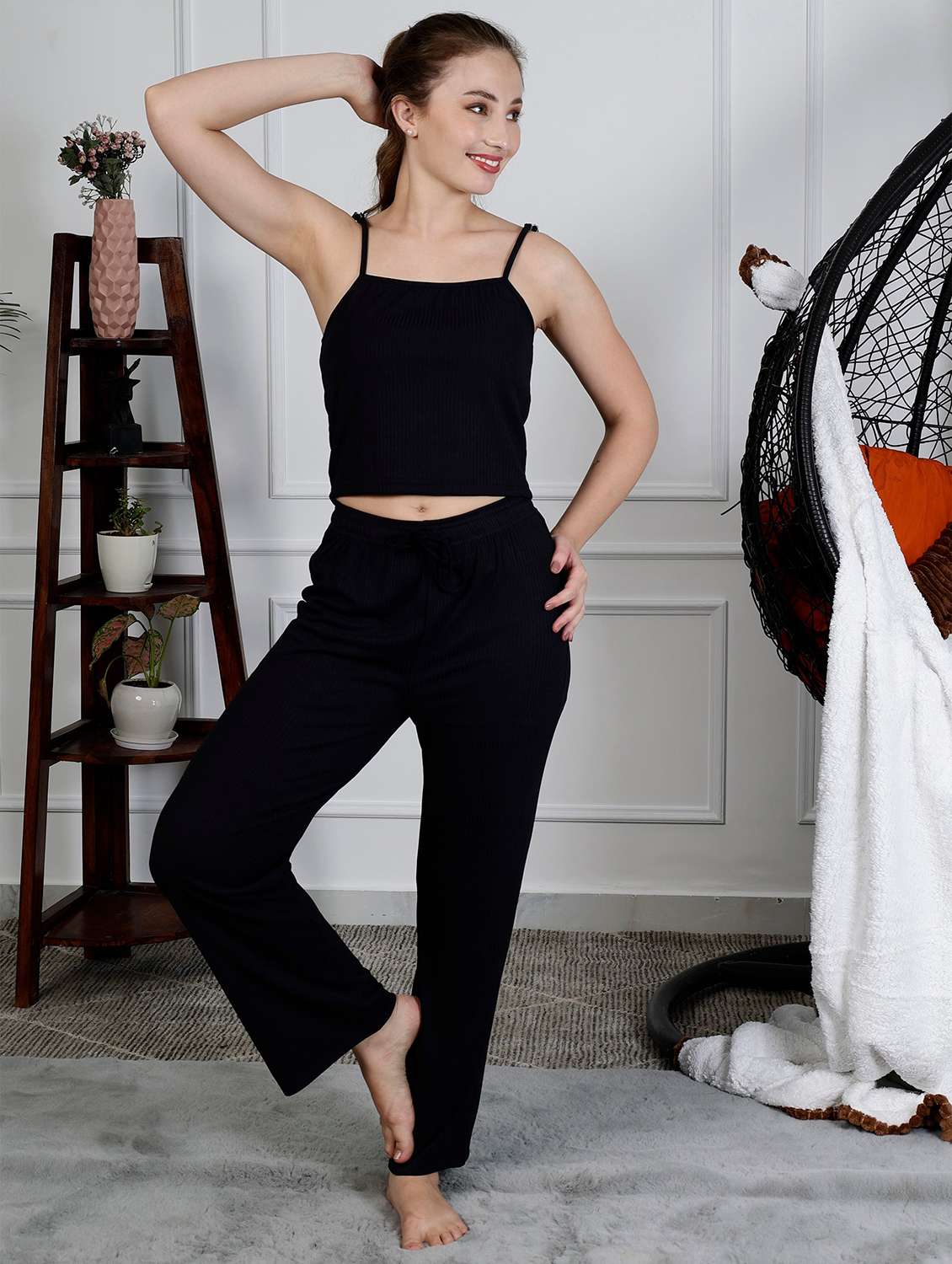 women solid nightwear pyjama set - 22330541 -  Standard Image - 1