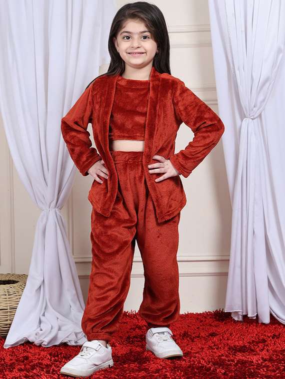 girls solid full length co-ord set - 22330545 -  Standard Image - 1