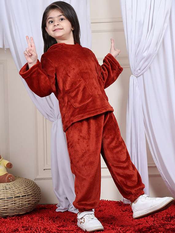 girls solid full length co-ord set - 22330550 -  Standard Image - 4