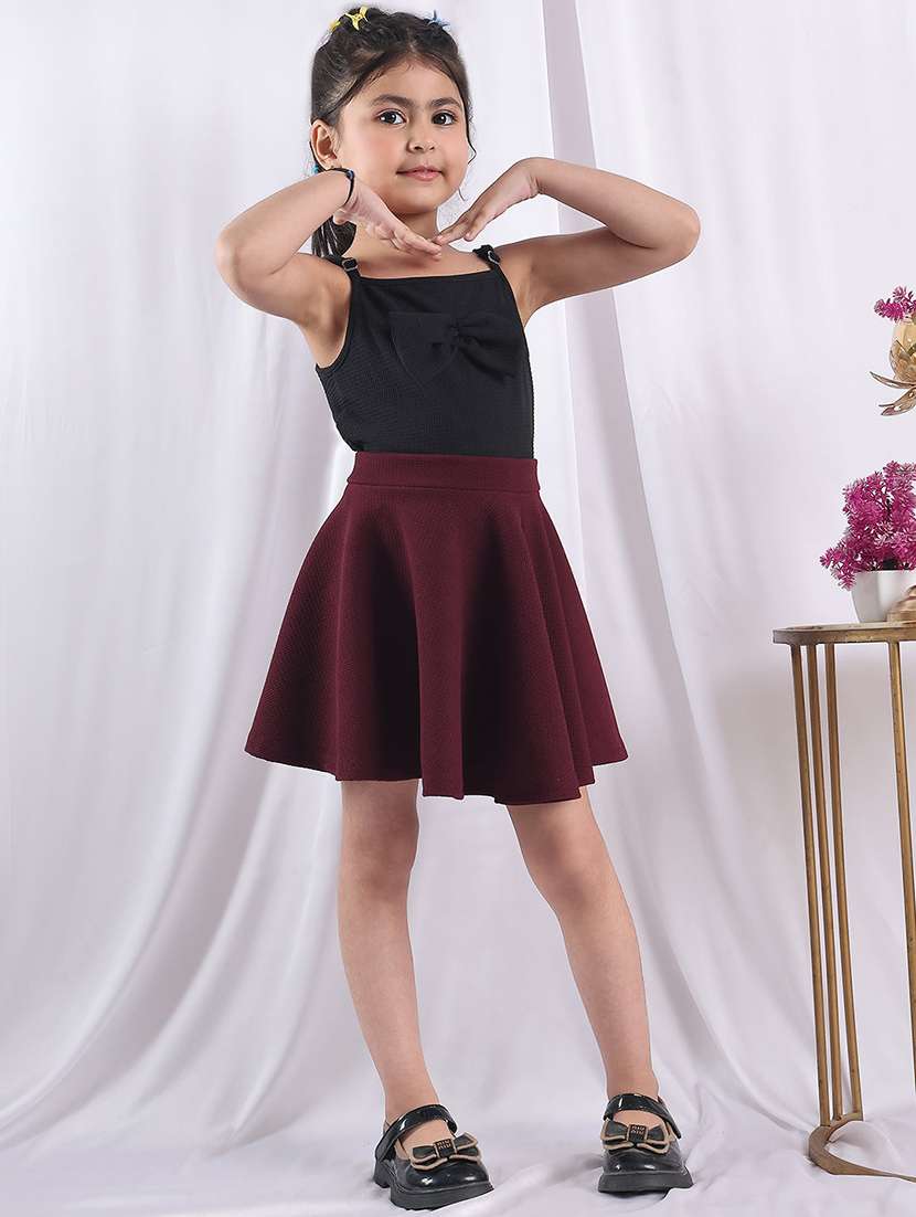 girls solid mid rise flared skirt - 22330561 -  Standard Image - 1