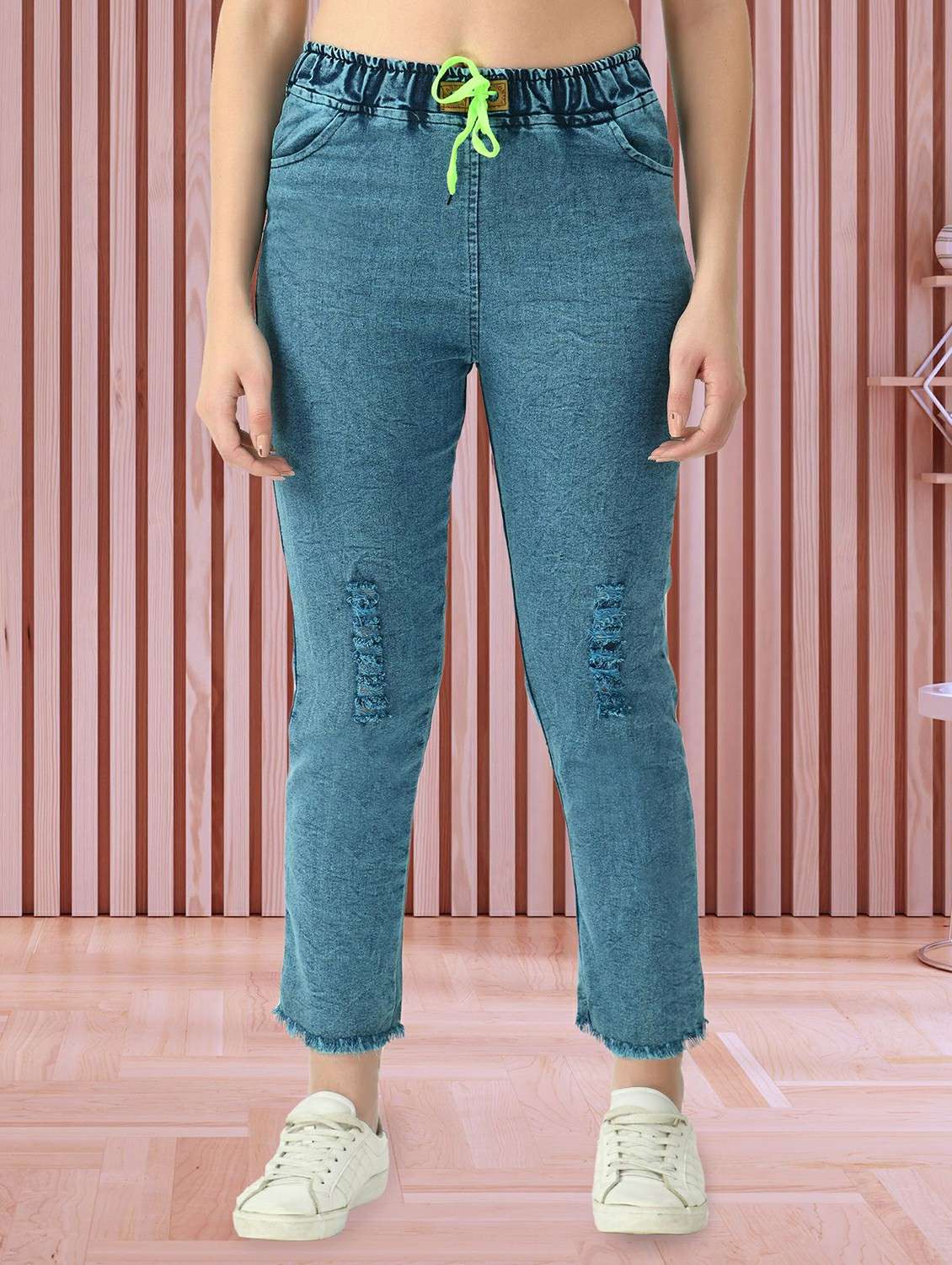 women distressed mid rise slim fit jean
