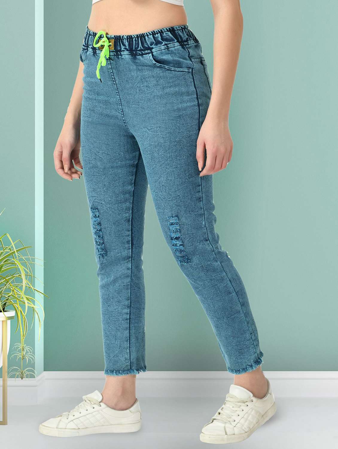 women distressed mid rise slim fit jean - 22330570 -  Standard Image - 1