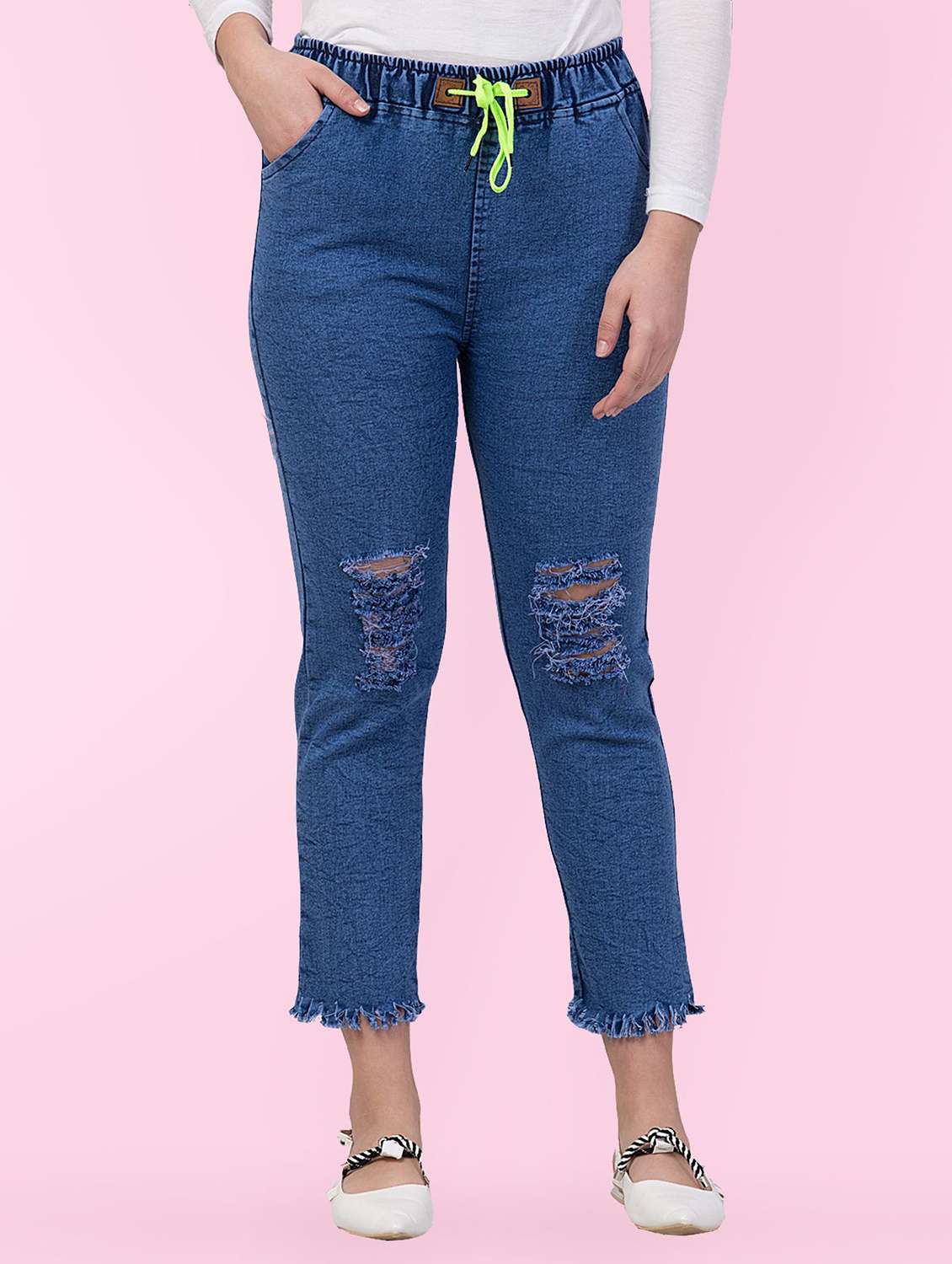 women distressed mid rise slim fit jean