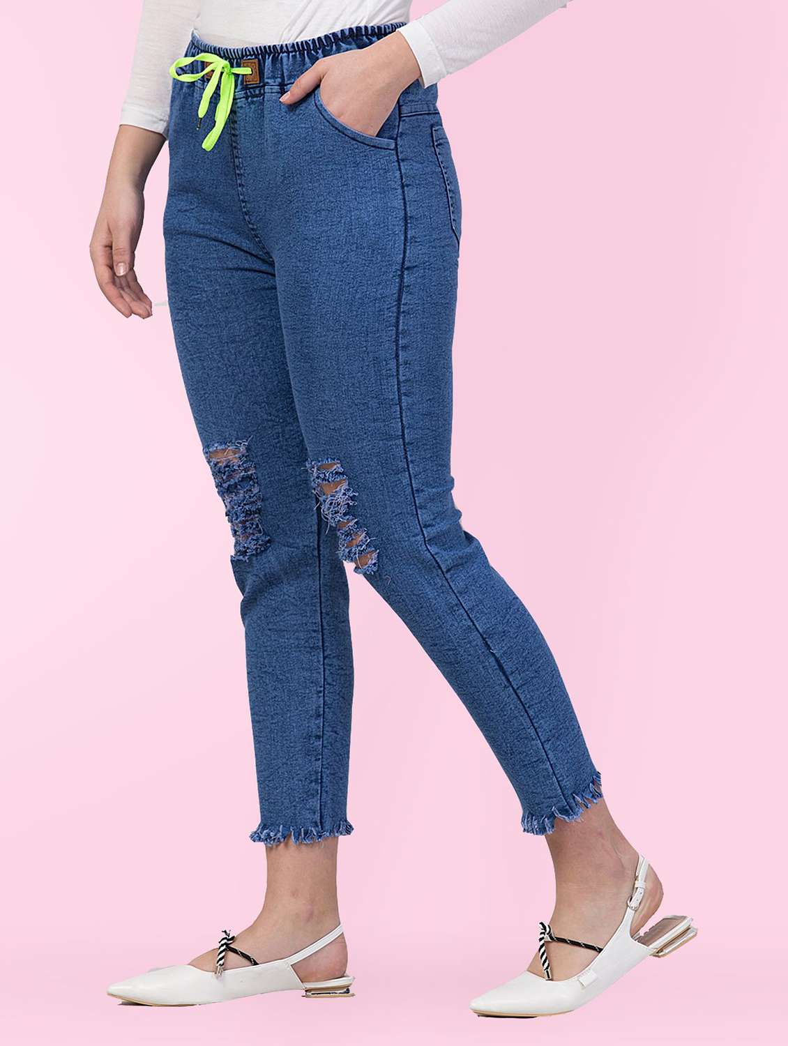 women distressed mid rise slim fit jean - 22330579 -  Standard Image - 1