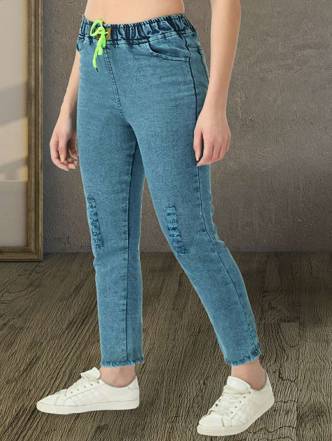 women distressed mid rise slim fit jean - 22330582 -  Standard Image - 1