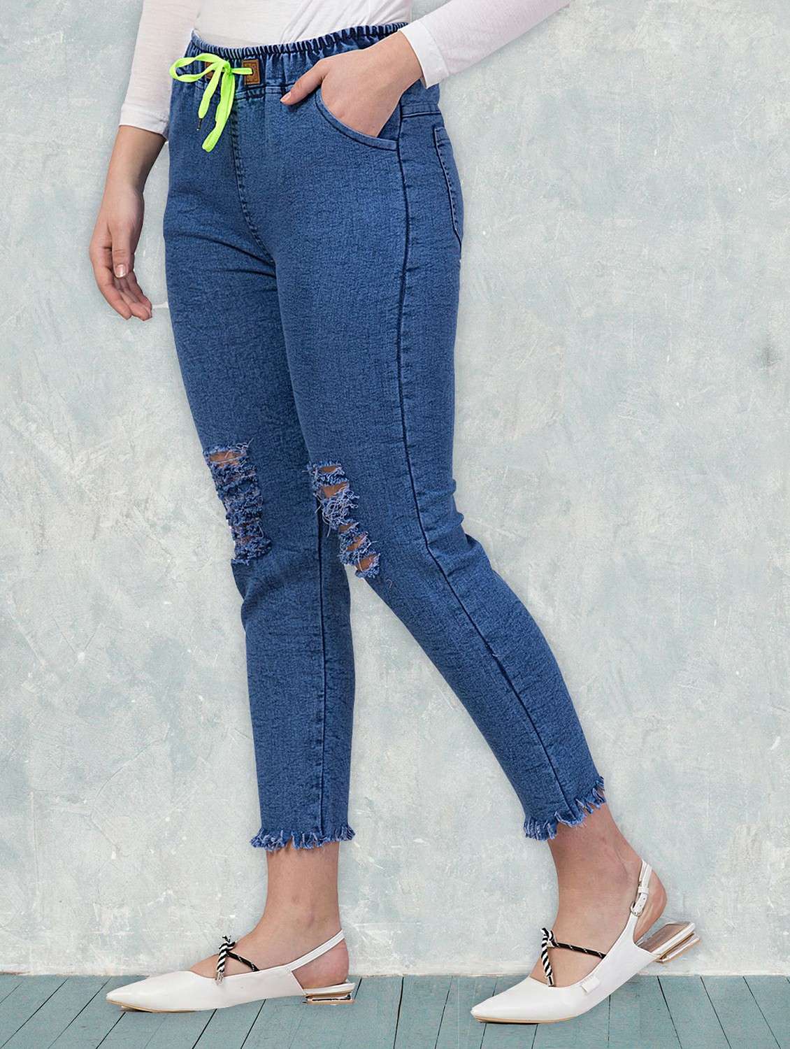 women distressed mid rise slim fit jean - 22330590 -  Standard Image - 1