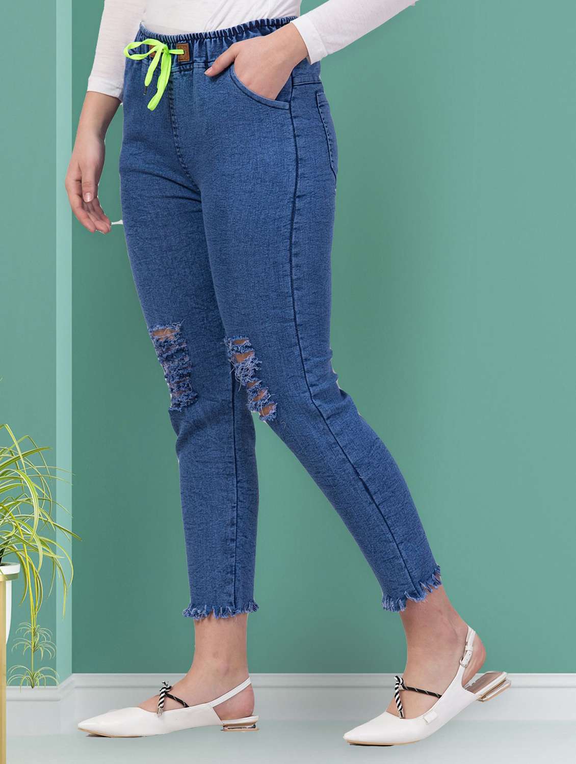 women distressed mid rise slim fit jean - 22330591 -  Standard Image - 1