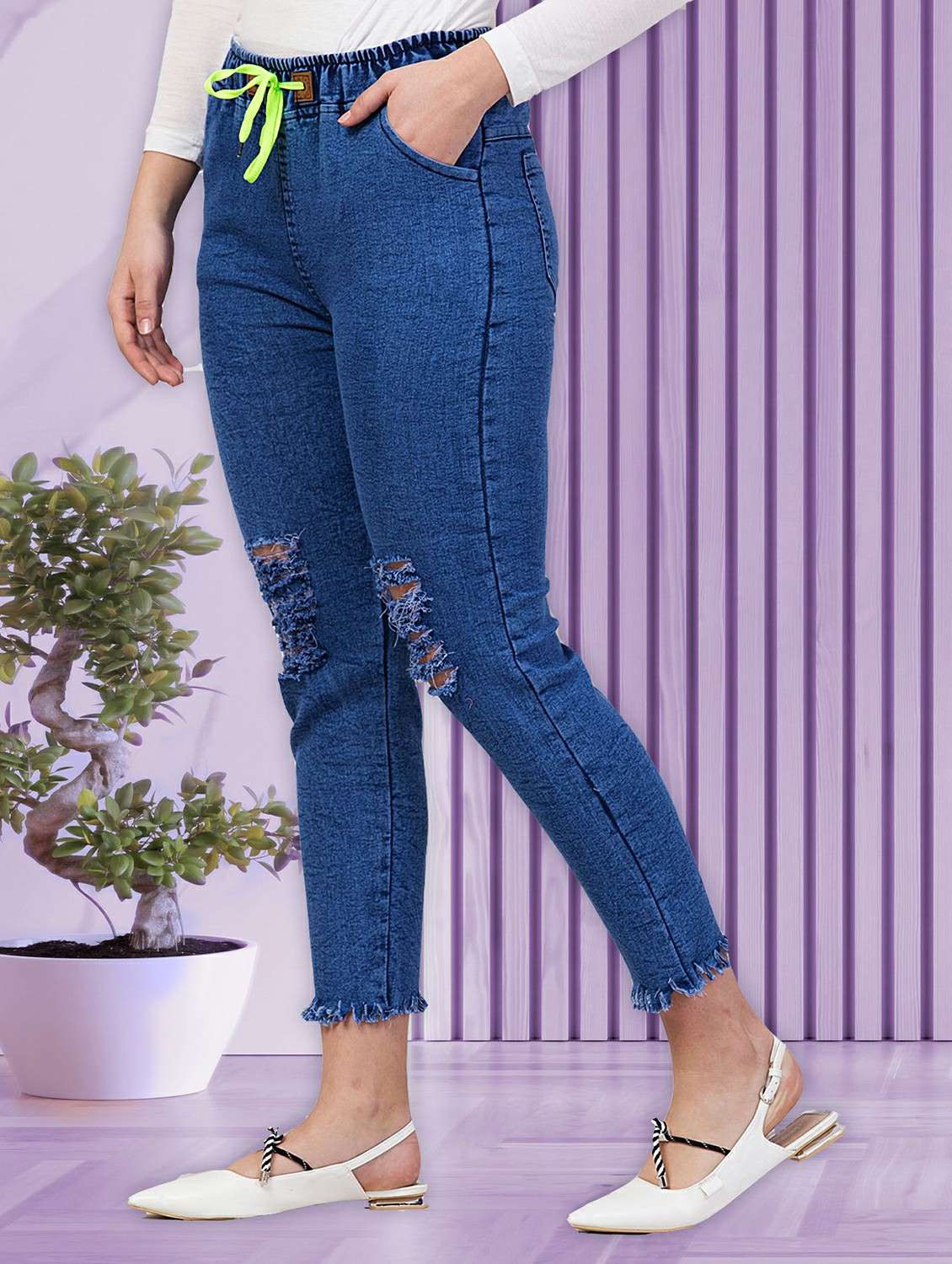 women distressed mid rise slim fit jean - 22330593 -  Standard Image - 1