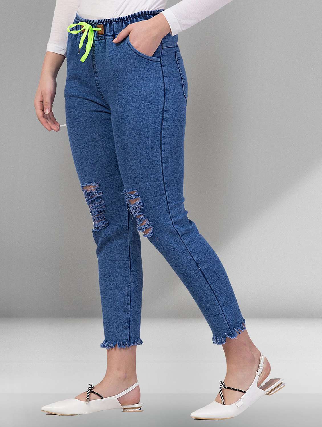 women distressed mid rise slim fit jean - 22330598 -  Standard Image - 1
