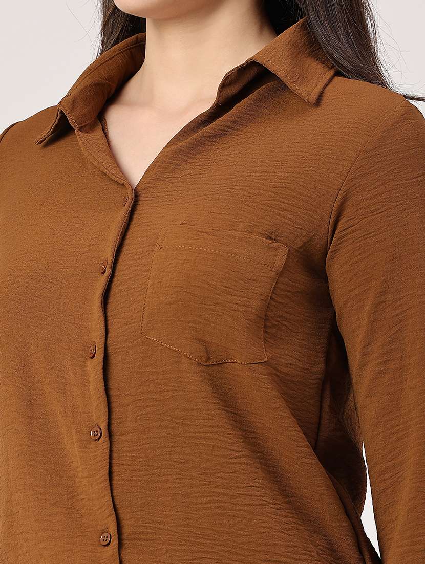 Women Brown Cotton Regular Shirt - 22330634 -  Standard Image - 1