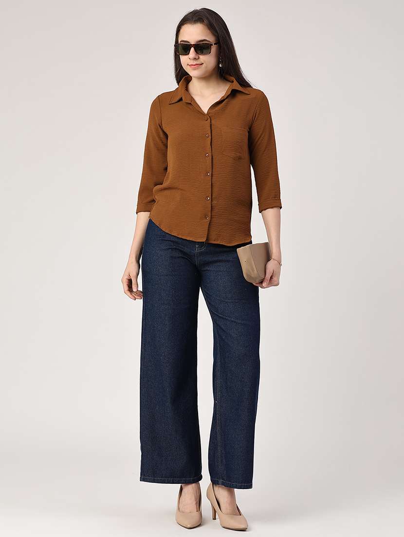 Women Brown Cotton Regular Shirt - 22330634 -  Standard Image - 4