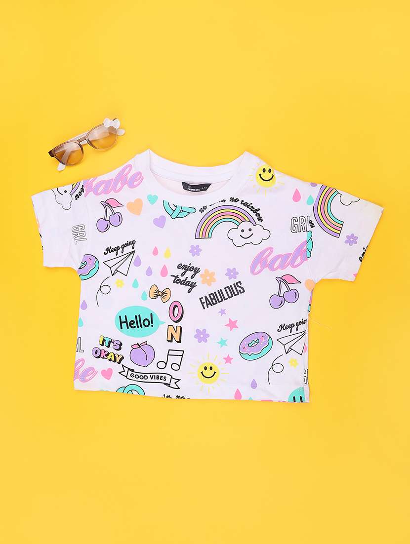 girls printed round neck tee - 22330650 -  Standard Image - 1