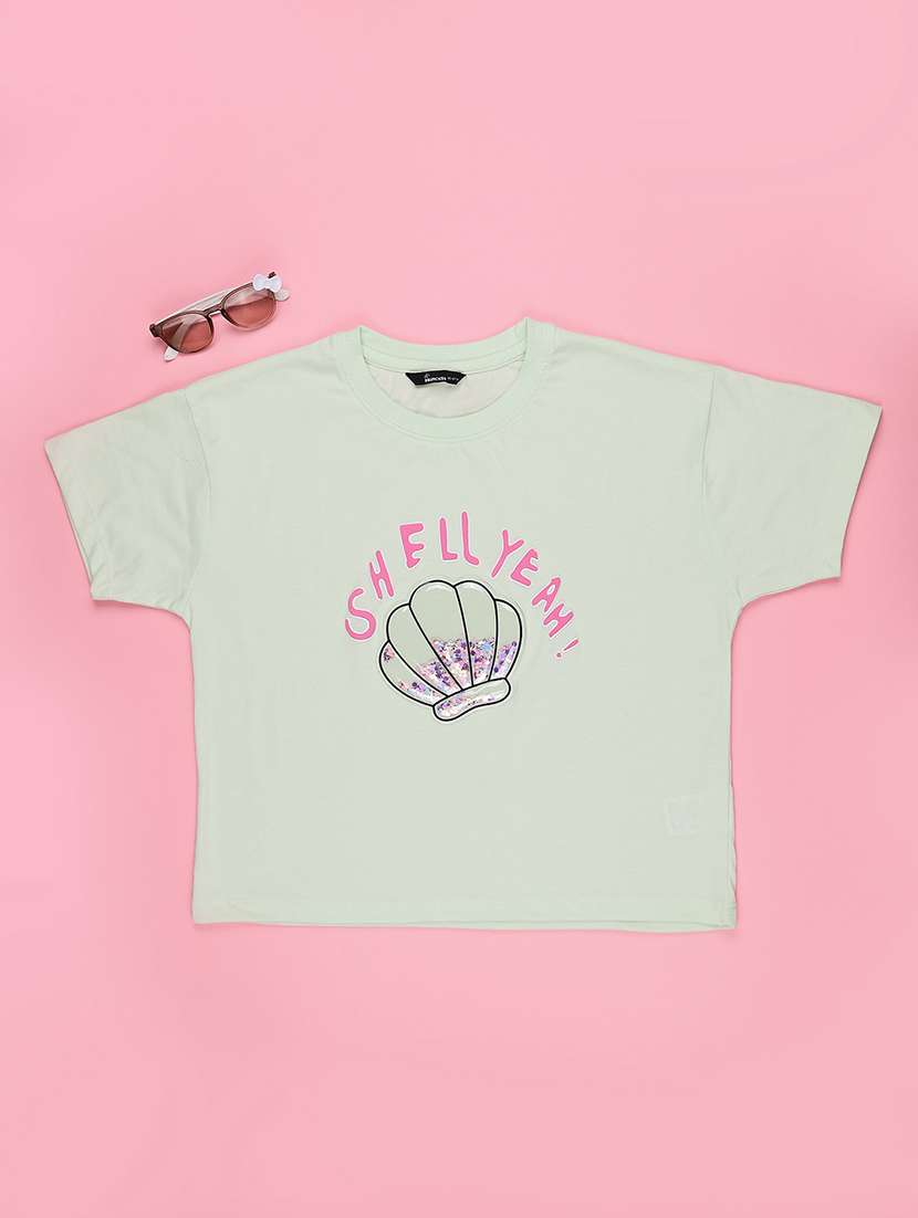 Girls Printed Short Sleeves Regular Fit Tee - 22330656 -  Standard Image - 1
