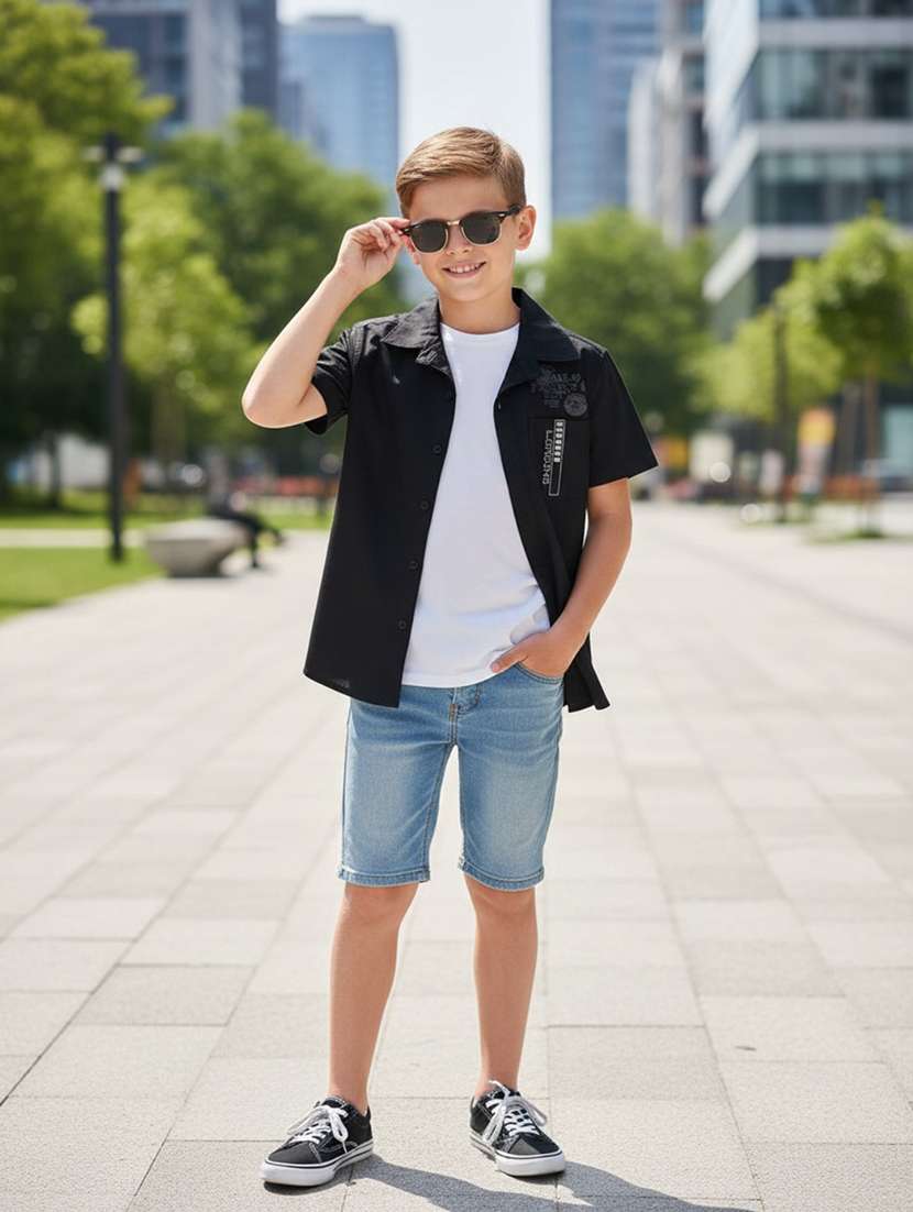 boys printed short sleeve collared shirt - 22330668 -  Standard Image - 1