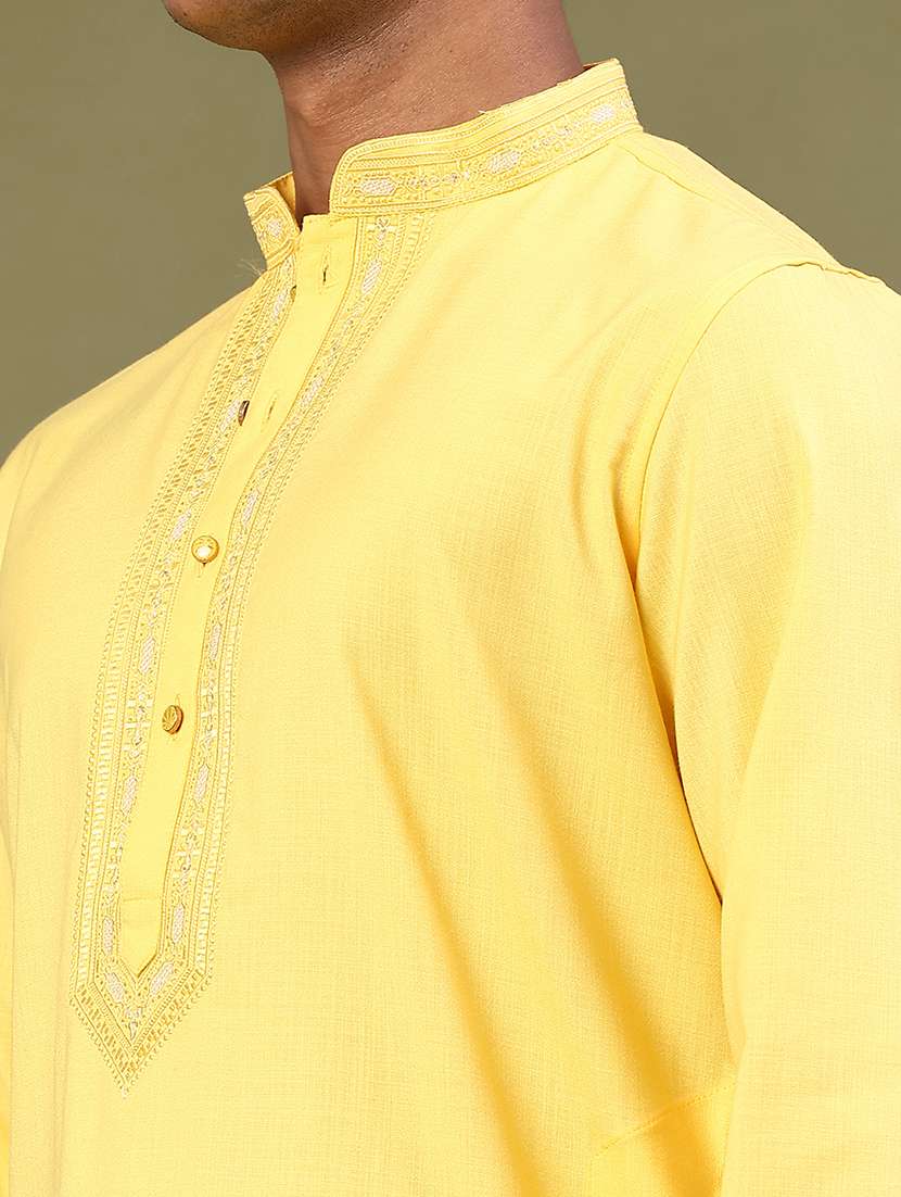 men solid mandarin neck kurta pyjama ethnic wear set - 22331209 -  Standard Image - 1