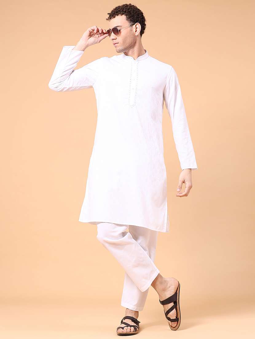 men solid mandarin neck kurta pyjama ethnic wear set