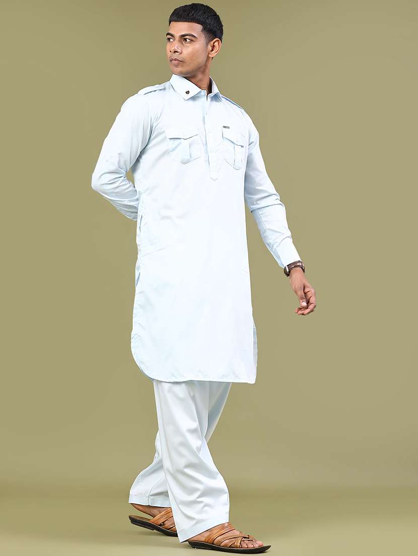 men solid long sleeve pathani ethnic wear set