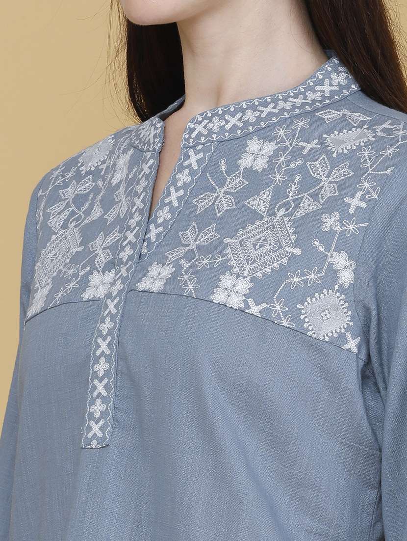 women embroidered three quarter sleeves straight kurti - 22331257 -  Standard Image - 1
