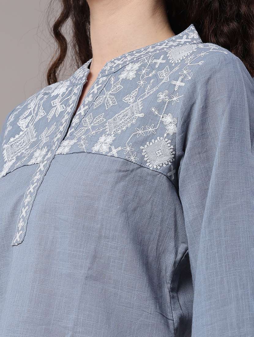 women embroidered three quarter sleeves straight kurti - 22331258 -  Standard Image - 1