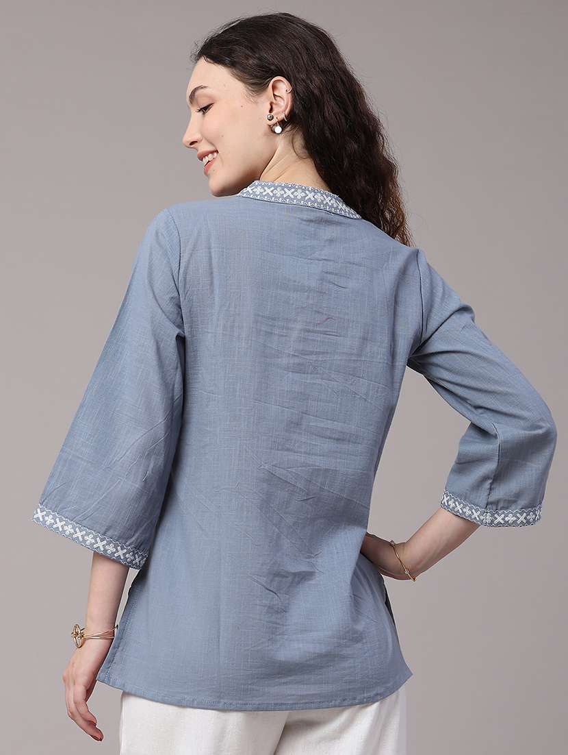 women embroidered three quarter sleeves straight kurti - 22331258 -  Standard Image - 4