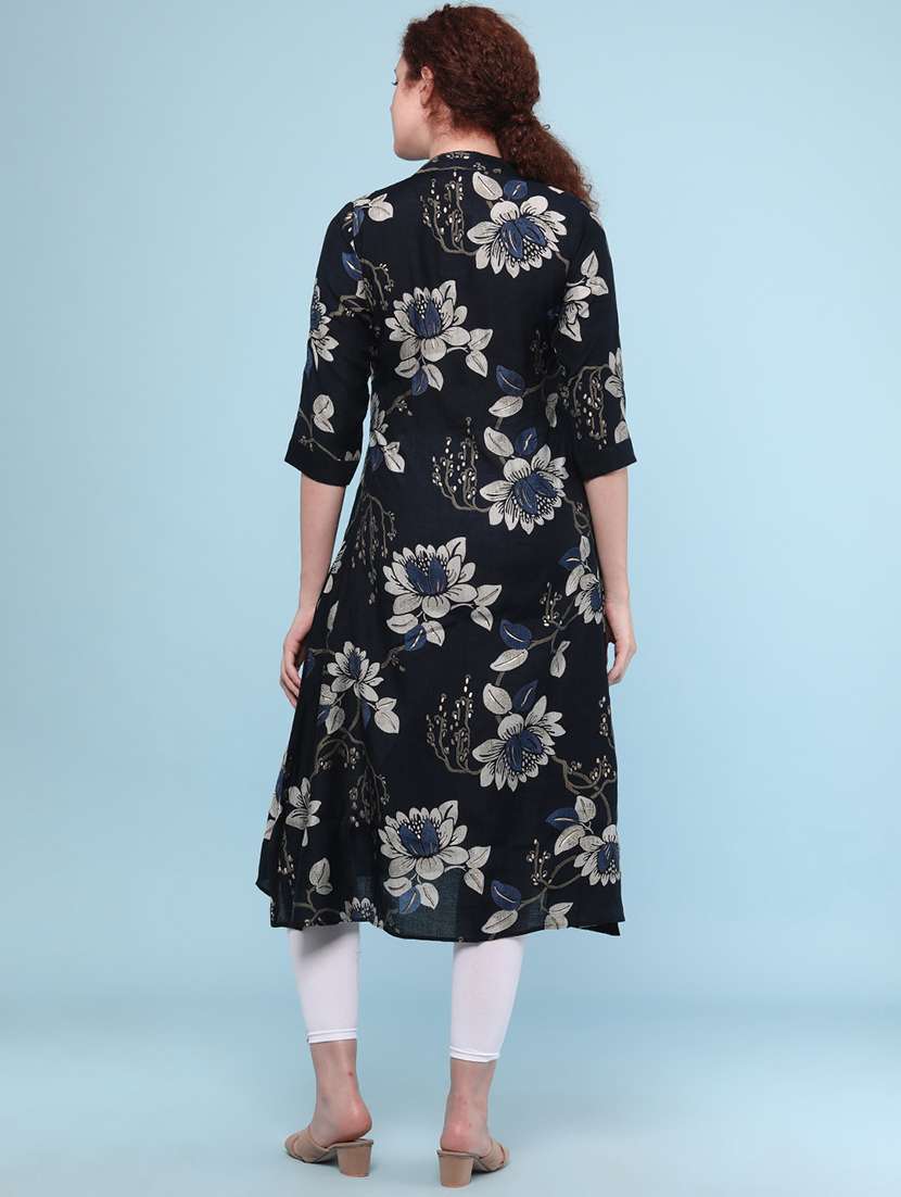navy blue cotton aline kurta - 22331266 -  Standard Image - 4