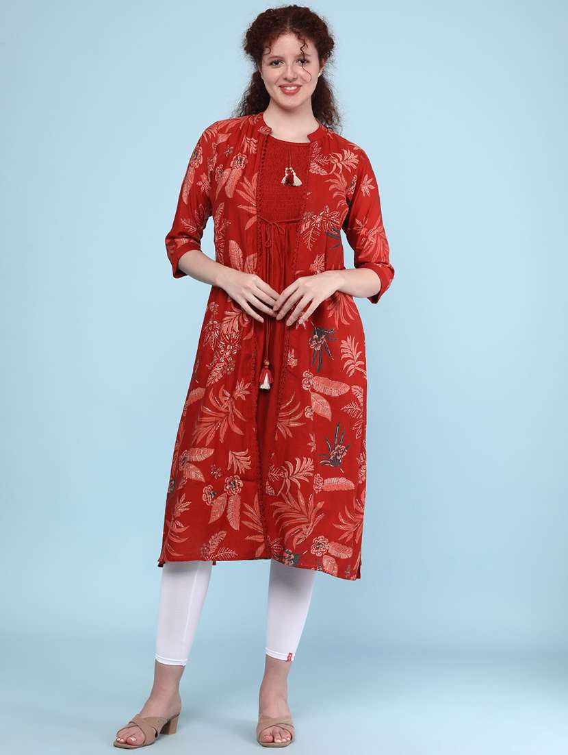 rust cotton flared kurta