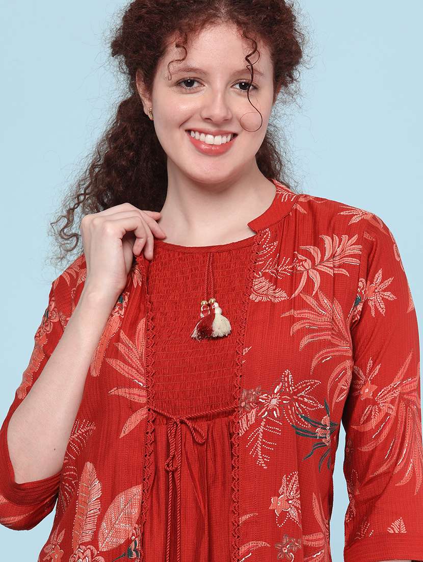 rust cotton flared kurta - 22331269 -  Standard Image - 1