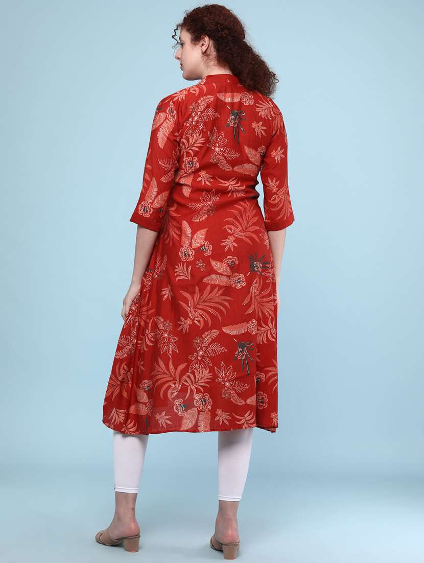 rust cotton flared kurta - 22331269 -  Standard Image - 4