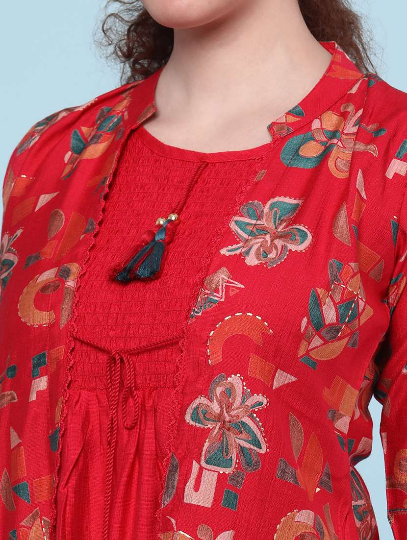 red cotton aline kurta - 22331270 -  Standard Image - 1