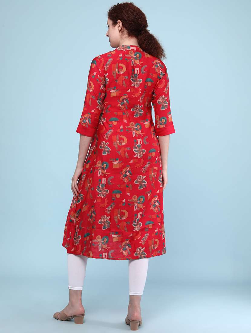 red cotton aline kurta - 22331270 -  Standard Image - 4