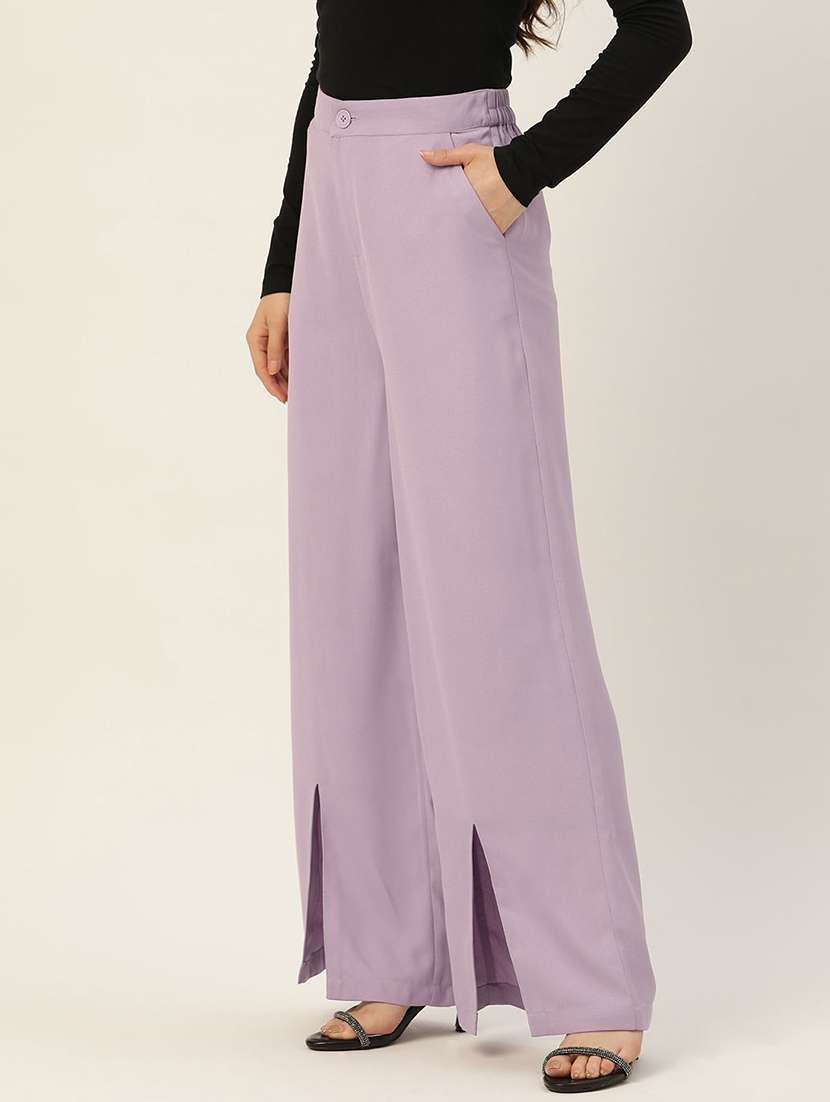 Women Solid High Rise Wide Leg Trouser - 22331386 -  Standard Image - 1