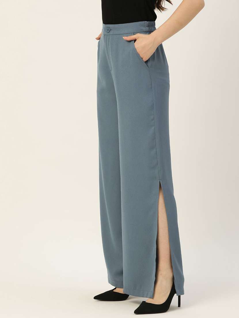 women solid high rise wide leg trouser - 22331387 -  Standard Image - 1