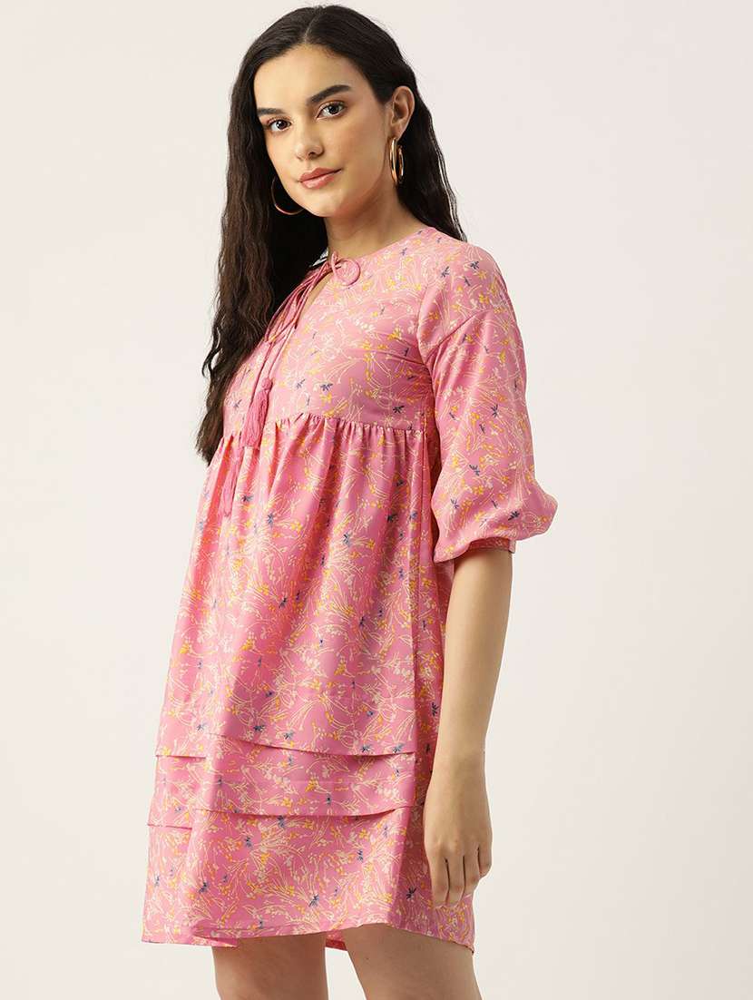 women printed three quarter sleeve a-line dress - 22331403 -  Standard Image - 1