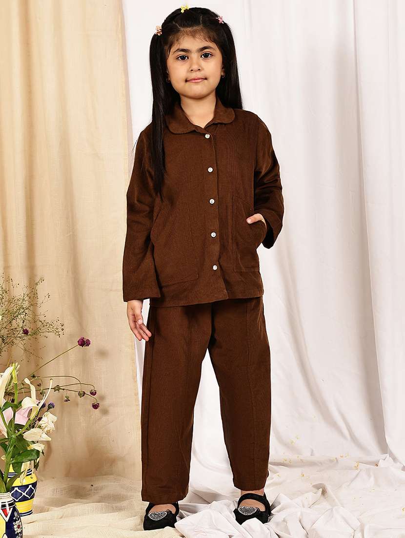 Girls Solid Full Length Co-ord Set - 22331417 -  Standard Image - 1