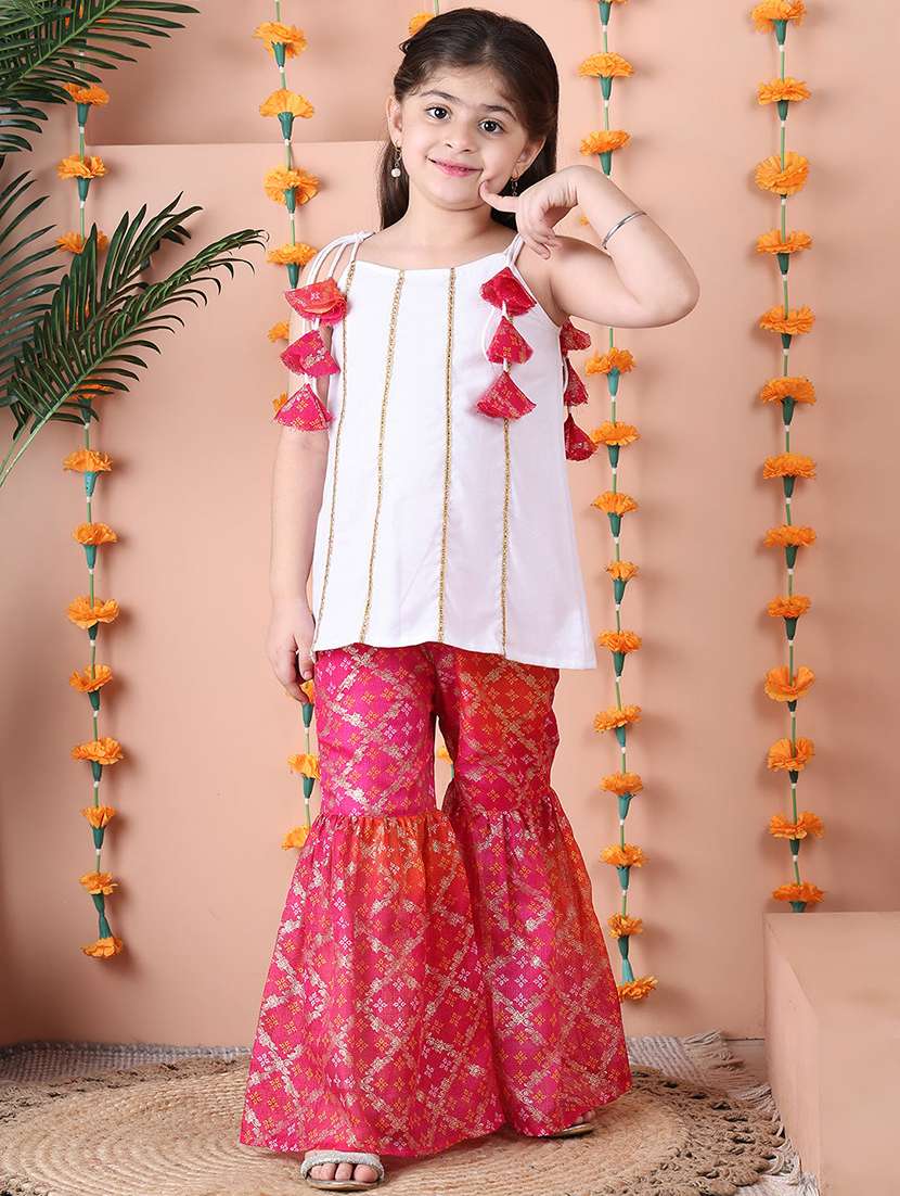 girls printed sleeveless kurta and sharara set  - 22331429 -  Standard Image - 1