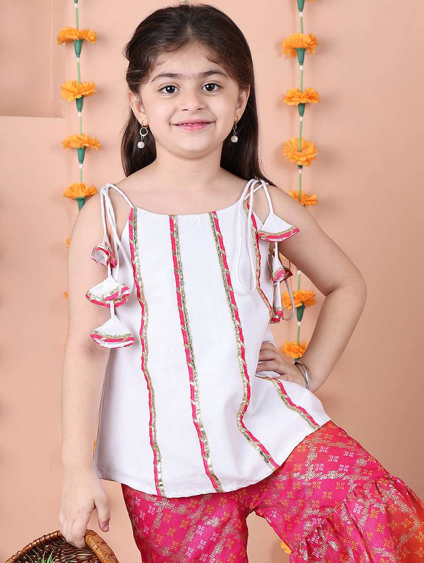 girls printed sleeveless kurta and sharara set  - 22331430 -  Standard Image - 4