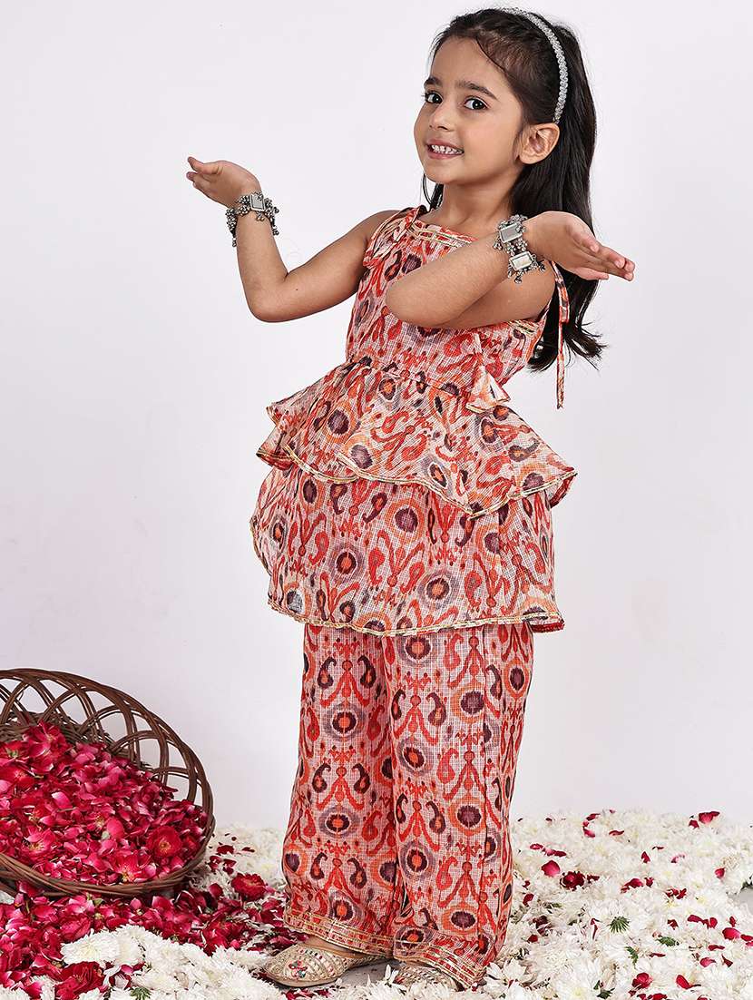girls printed sleeveless kurta and palazzo set  - 22331433 -  Standard Image - 1