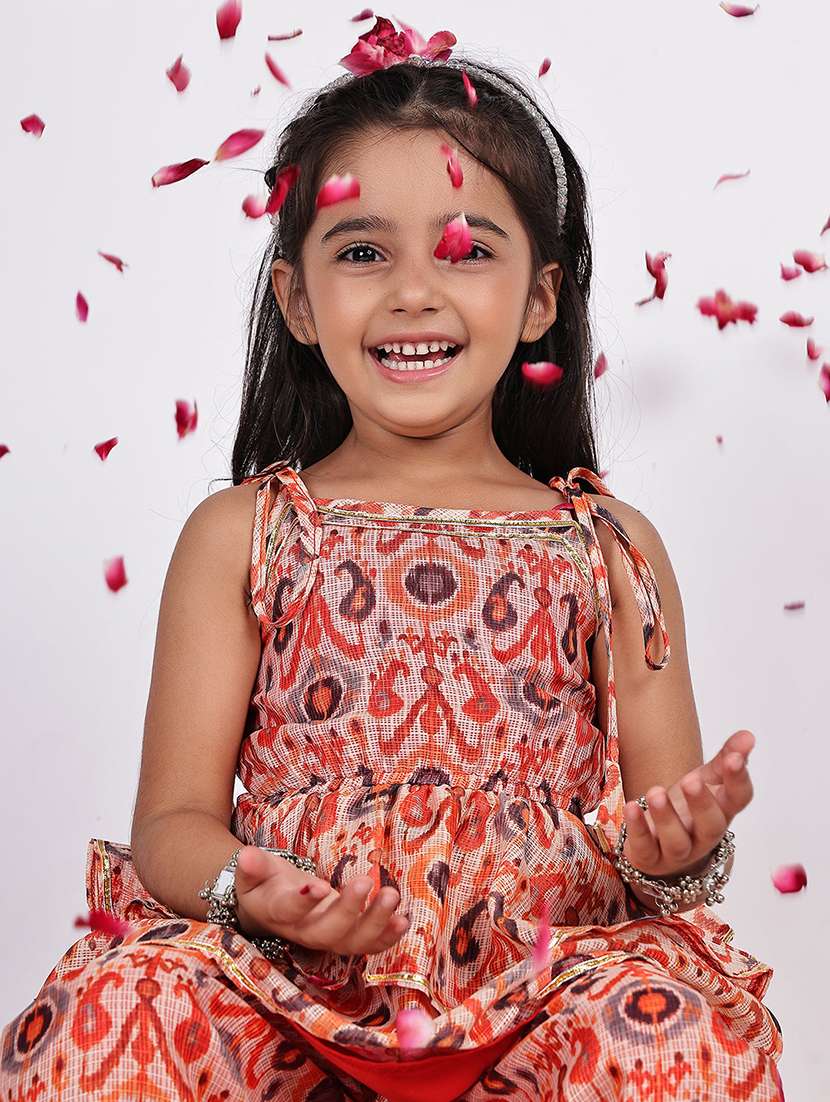 girls printed sleeveless kurta and palazzo set  - 22331433 -  Standard Image - 4