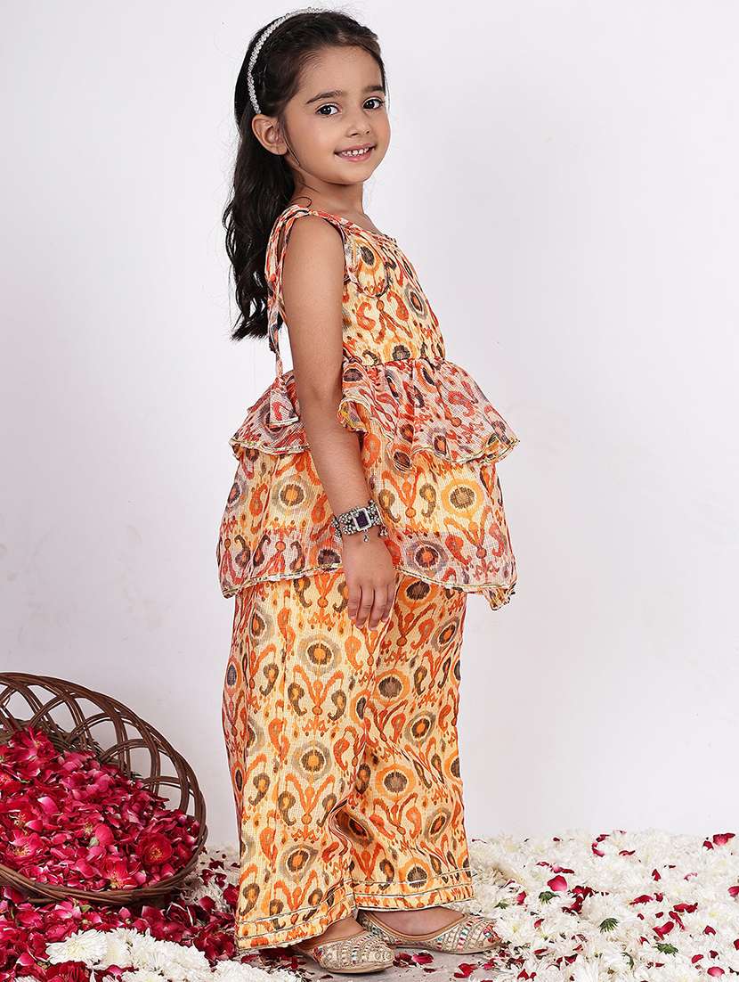 girls printed sleeveless kurta and palazzo set  - 22331434 -  Standard Image - 1