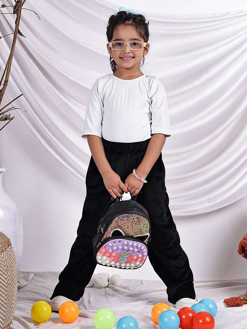 girls solid mid rise ruched straight trouser - 22331435 -  Standard Image - 4