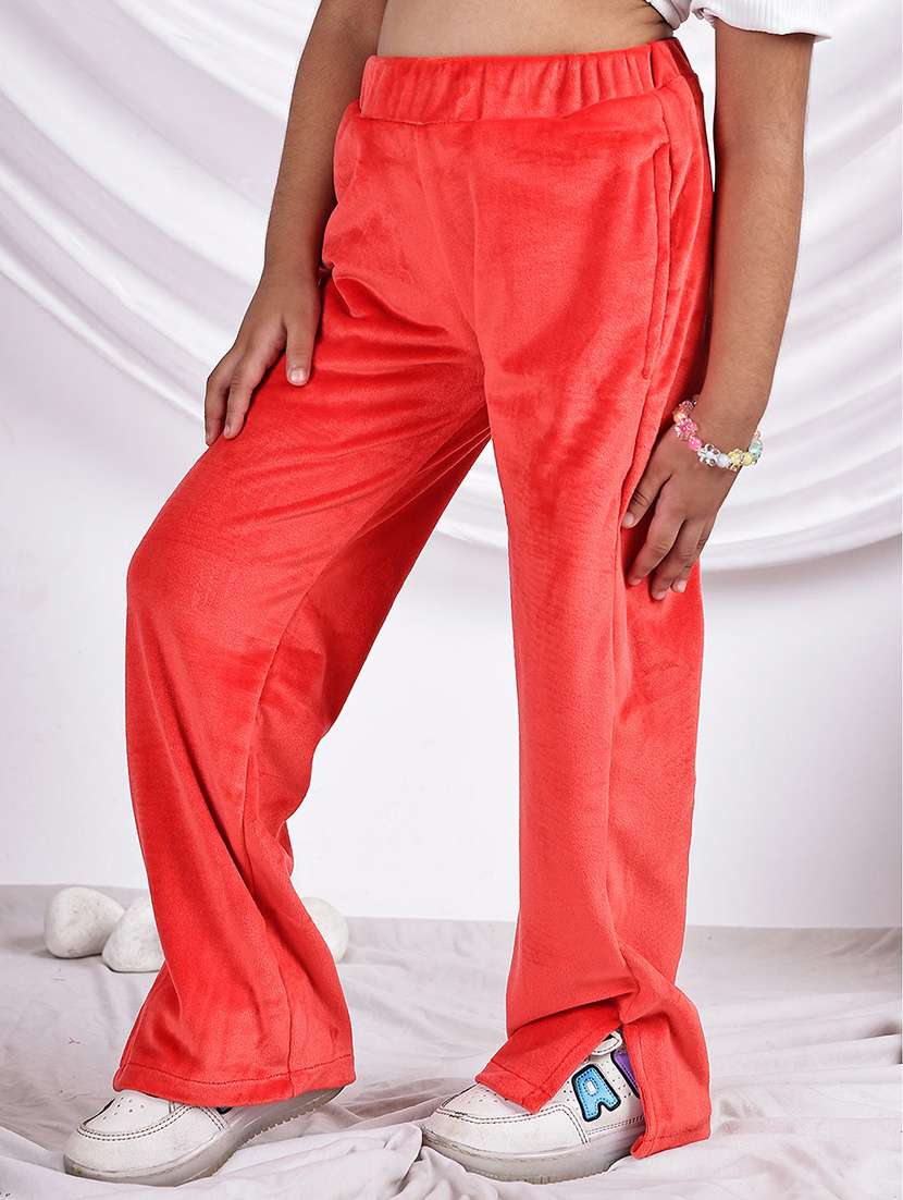 girls solid mid rise straight trouser - 22331436 -  Standard Image - 1