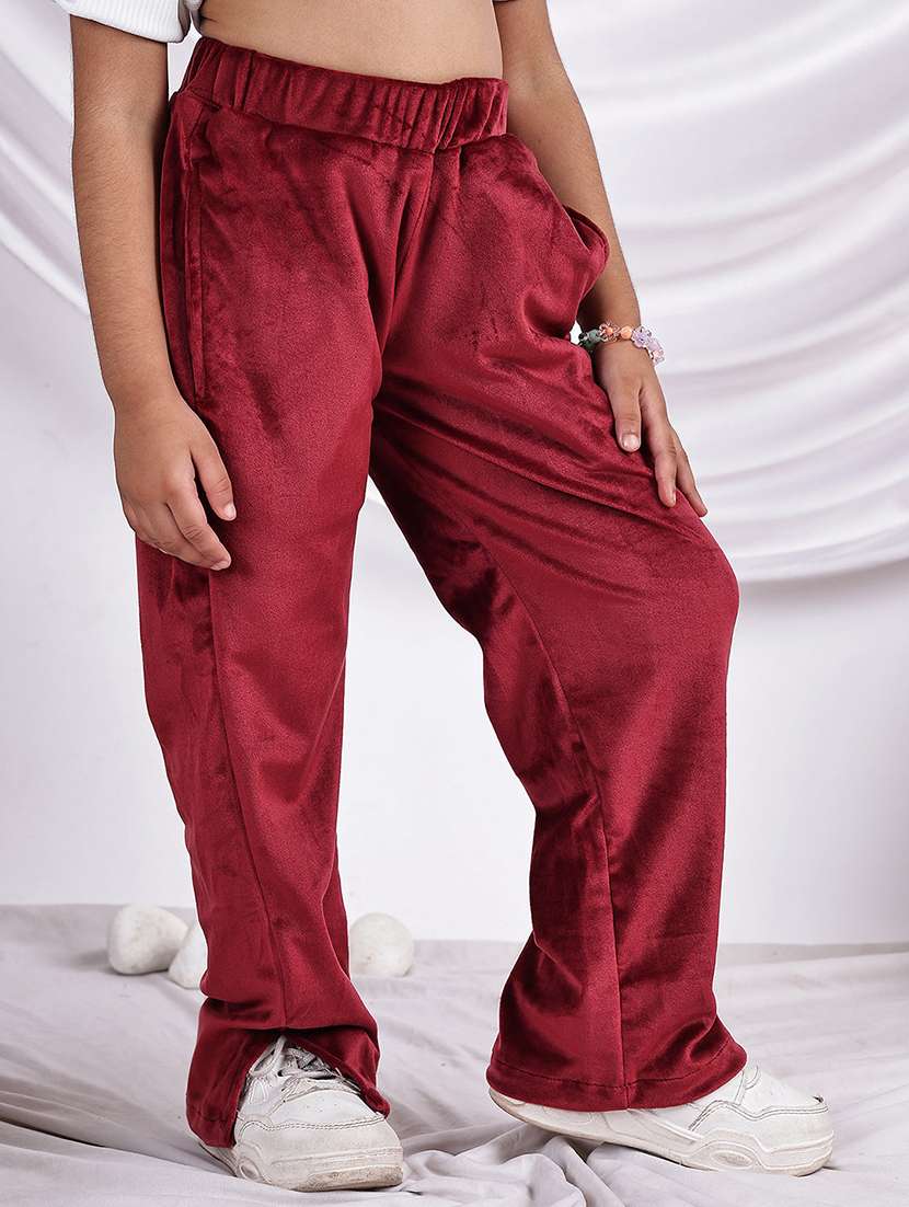 girls solid mid rise straight trouser - 22331437 -  Standard Image - 1